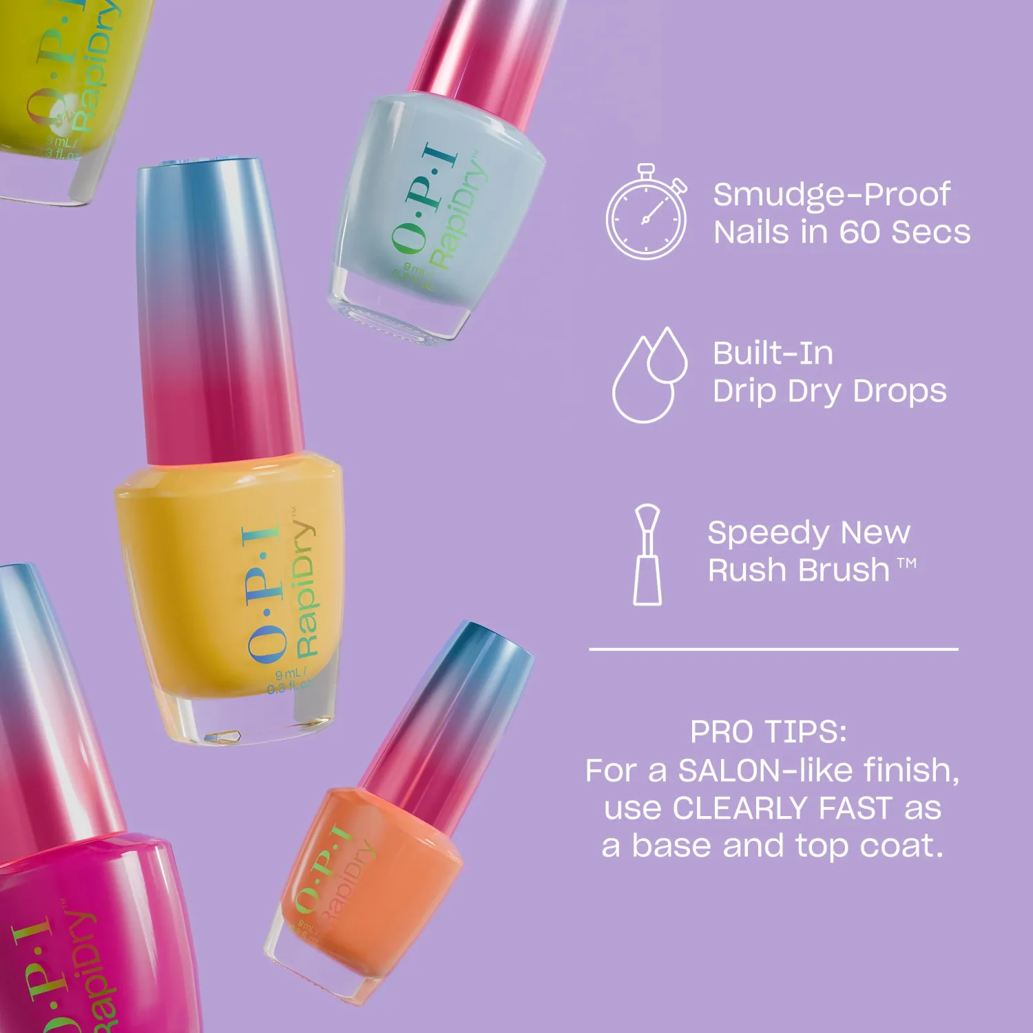 OPI RapiDry Quick Dry Nail Polish Colors | Opaque, Crème, Shimmer Shades with Clear Protective Base & Shine-Boosting Top Coat | Vegan, Smudge Proof, and Fast Drying in 60 Seconds