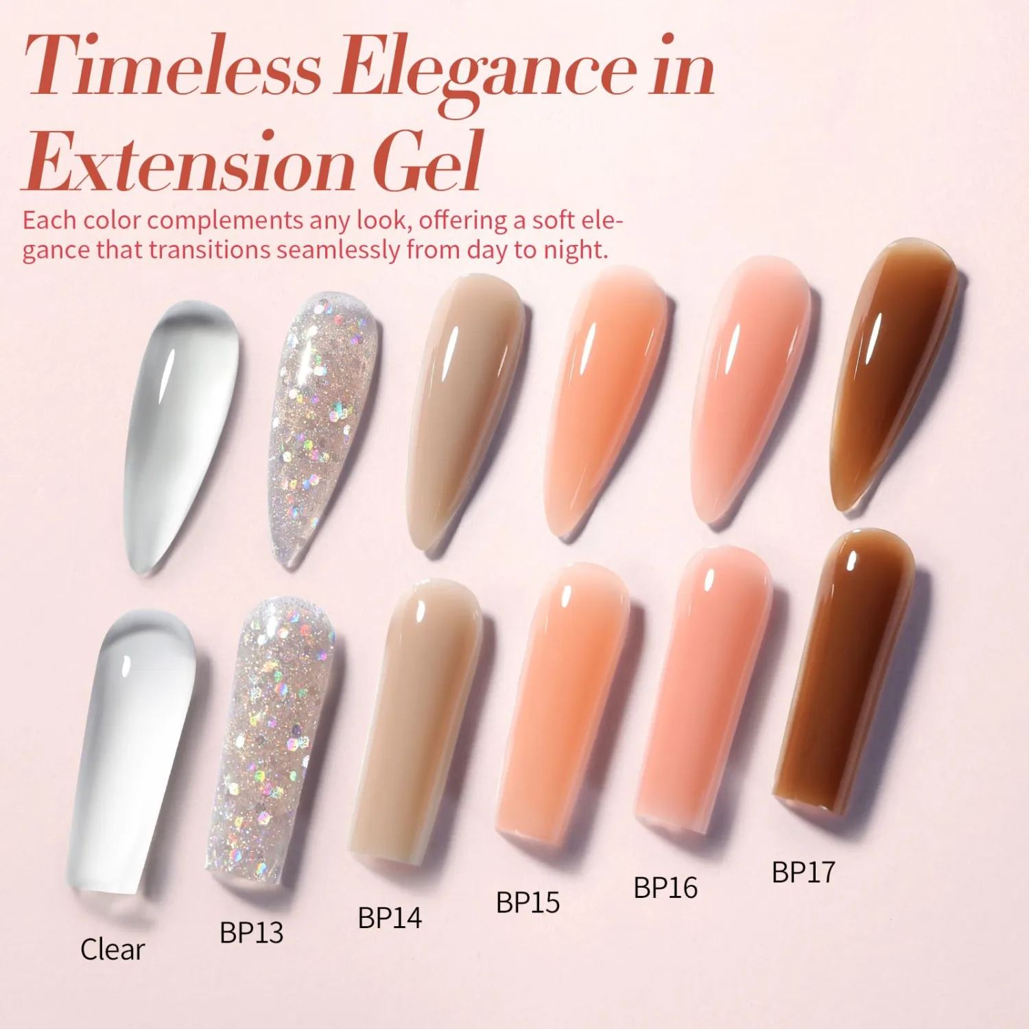 BORN PRETTY Extension Nail Gel Kit-6 Colors Gel Kit Nude Clear Jelly All-In-1 Set Builder Glue with U V Lamp Base Top Coat Set Forms French Manicure Set for Beginner