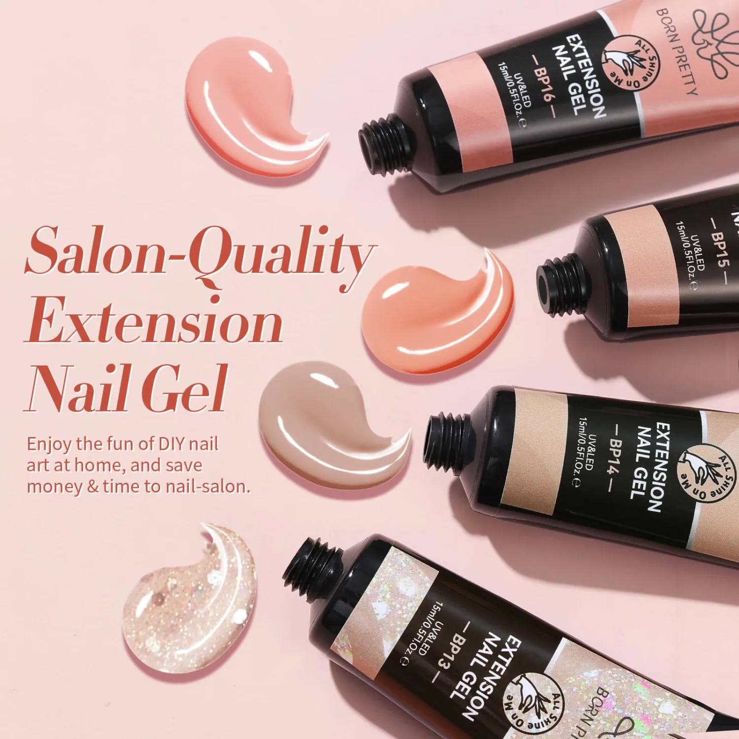 BORN PRETTY Extension Nail Gel Kit-6 Colors Gel Kit Nude Clear Jelly All-In-1 Set Builder Glue with U V Lamp Base Top Coat Set Forms French Manicure Set for Beginner