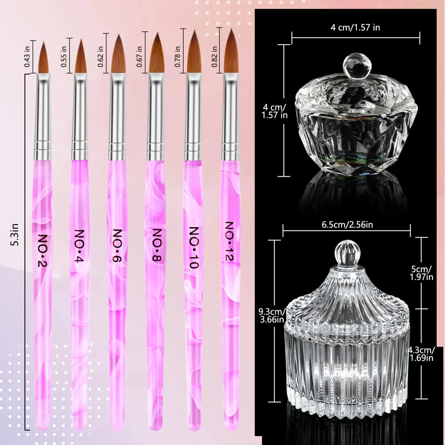 LIONVISON Acrylic Nail Brush Dappen Dish Set - 6Pcs and 2Pcs Crystal with Lid for Nails,Monomer Glass Cup Art Liquid Powder