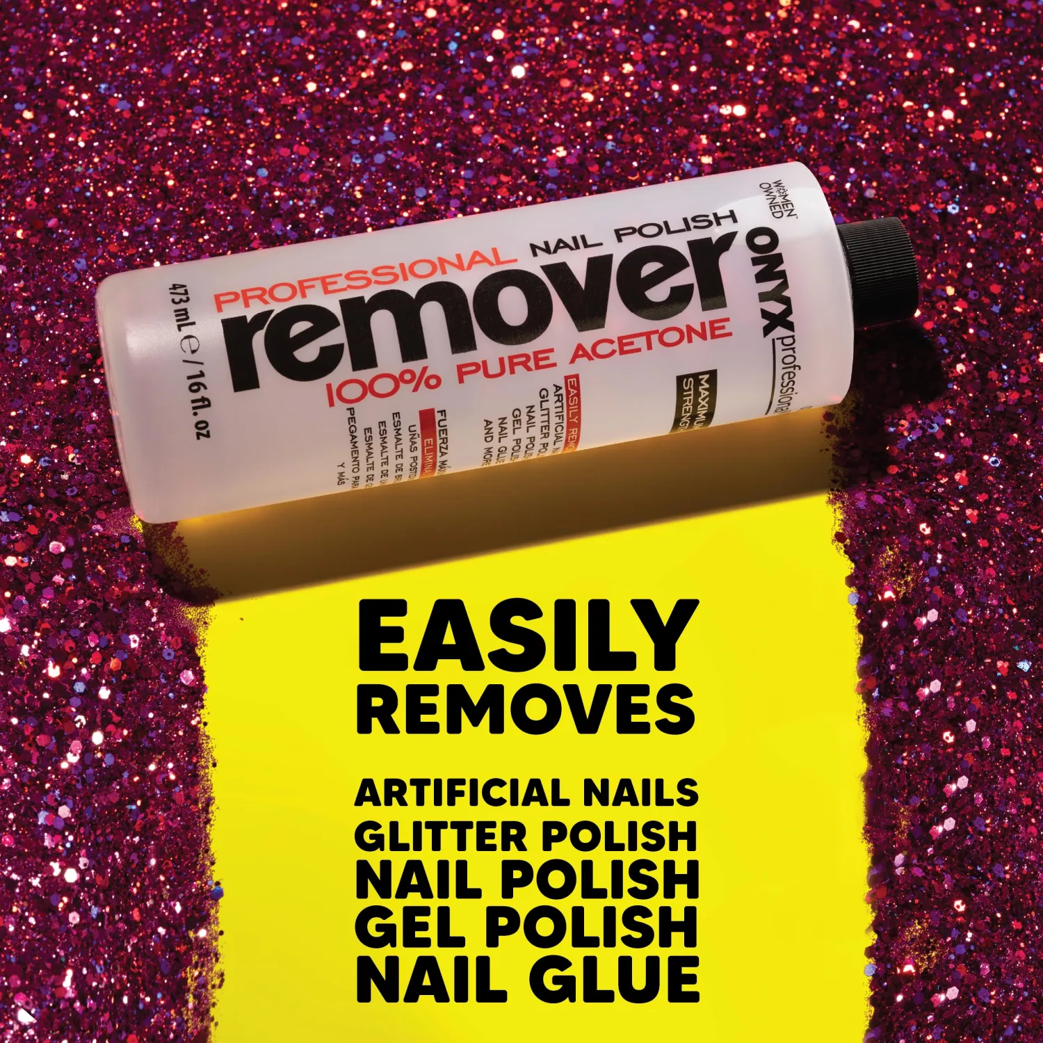 Onyx Professional 100% Pure Acetone Nail Polish Remover Kit with 7 inch Nail File, Maximum-Strength Nail Polish Remover for Gel, Artificial & Glitter Nail Polish, Quick and Effective Formula, 16 Fl Oz