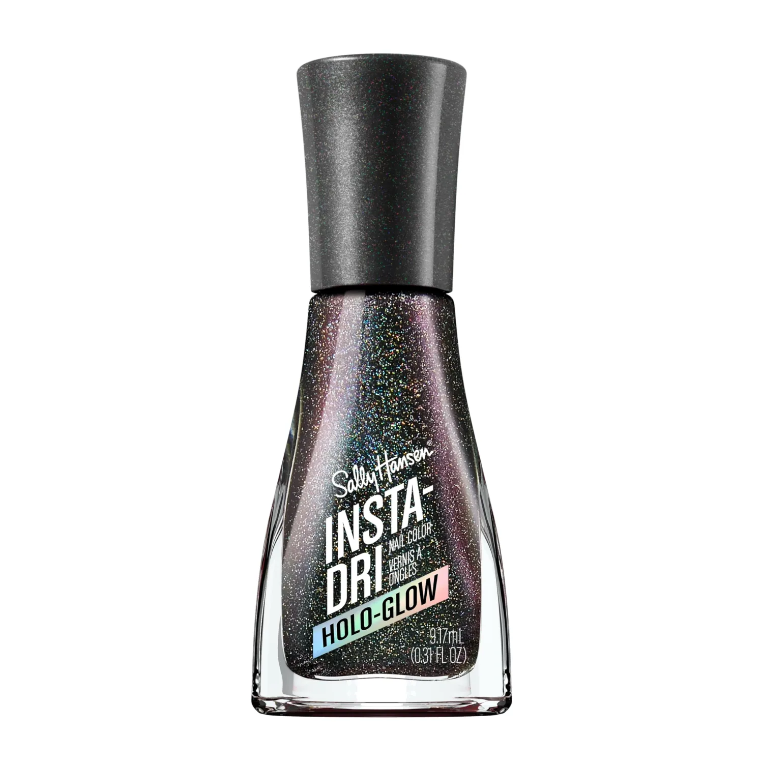 Sally Hansen Insta-Dri Holo-Glow, Chrome Zone, Quick Dry, Long Lasting, Opaque, Holographic Black Nail Polish
