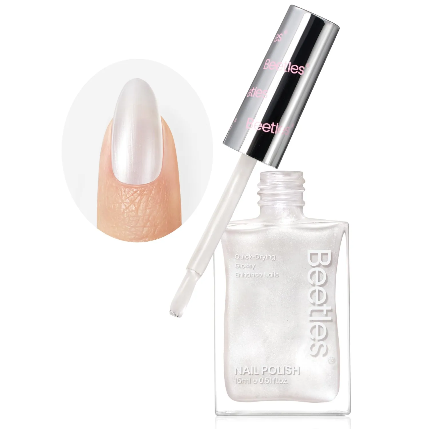 Beetles 2 in 1 Nail Strengthener Polish 1Pcs 15ml Pearl White Nail Polish-Fast Drying & Long Lasting Nail Polish Pearlescent Sheen Nail Lacquer Shimmer Art Effect for Nail Salon-Quality Results