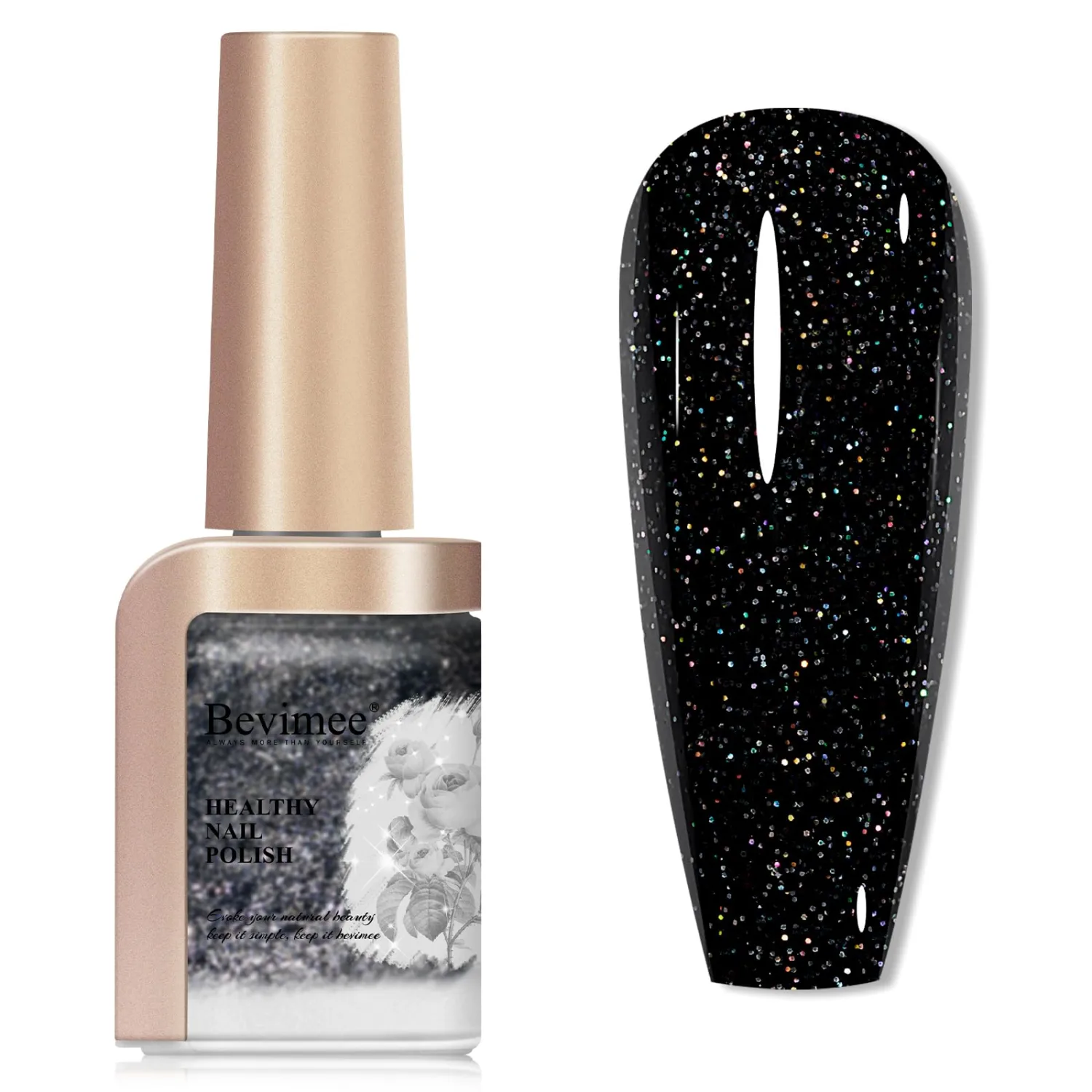 Nail Polish Quick Dry, Black Glitter Nail Lacquer Air Fast Drying, Sparkle Mooncat Nail Pigment Oil-based High Coverage Holographic Fingernail Concealer Polish, 1PC 12ML Long Wear