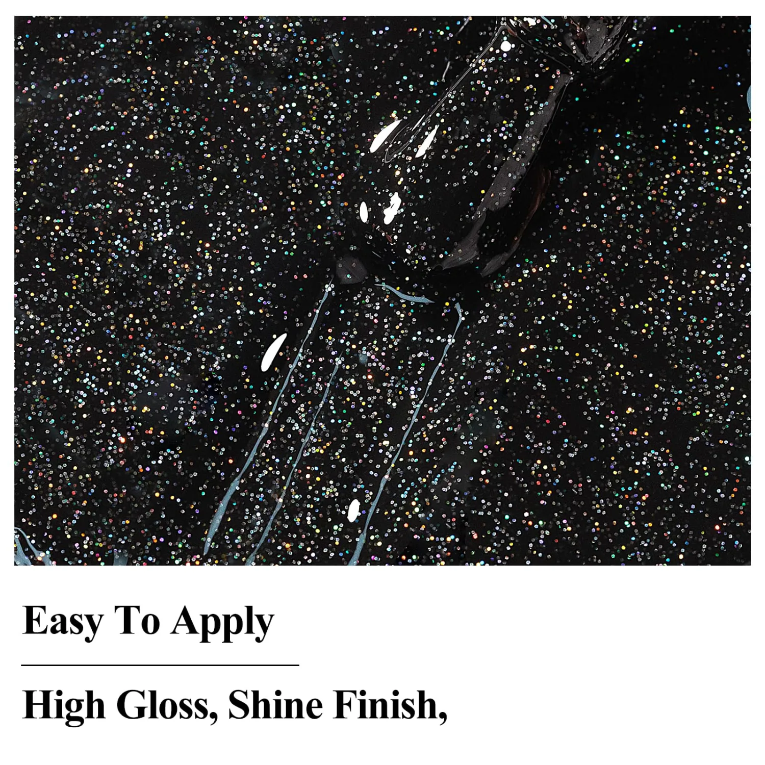 Nail Polish Quick Dry, Black Glitter Nail Lacquer Air Fast Drying, Sparkle Mooncat Nail Pigment Oil-based High Coverage Holographic Fingernail Concealer Polish, 1PC 12ML Long Wear