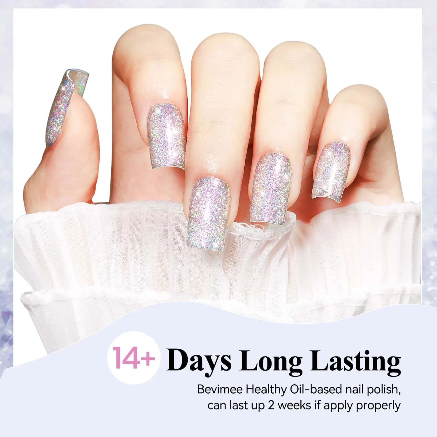 Glitter Silver Nail Polish Quick Dry, Sparkle Iridescent Nail Lacquer Air Fast Drying, Reflective Flash Long-Lasting Vegan Fingernail Polish, 12ML