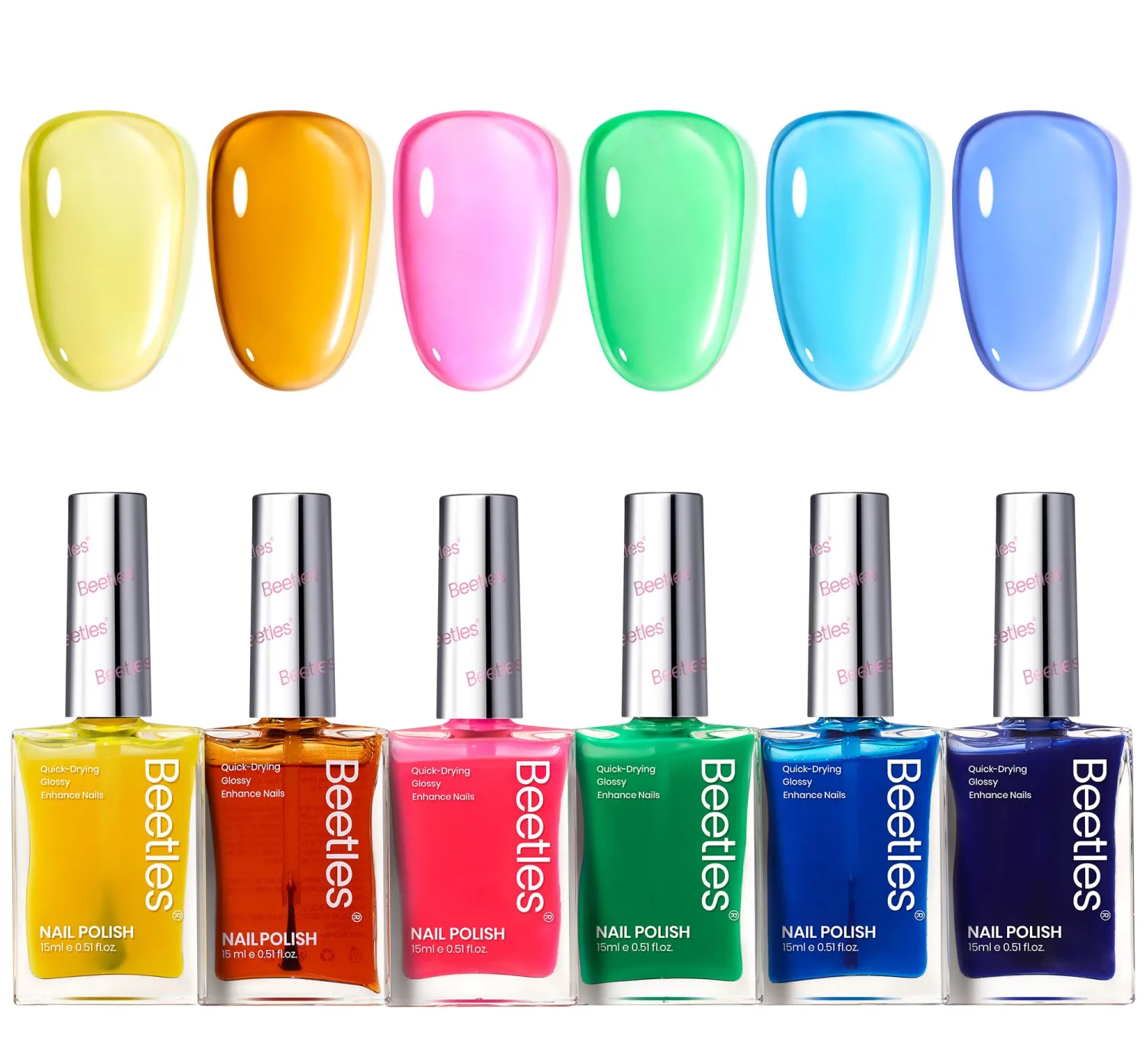 Beetles Neon Nail polish Set, 6 Jelly Colors Bright Rainbow Nail Polish Kit Quick Dry Summer Finger Nail Polish Glossy Shine Nail Lacquer Polish Long Lasting Nail Polish Gifts for Women