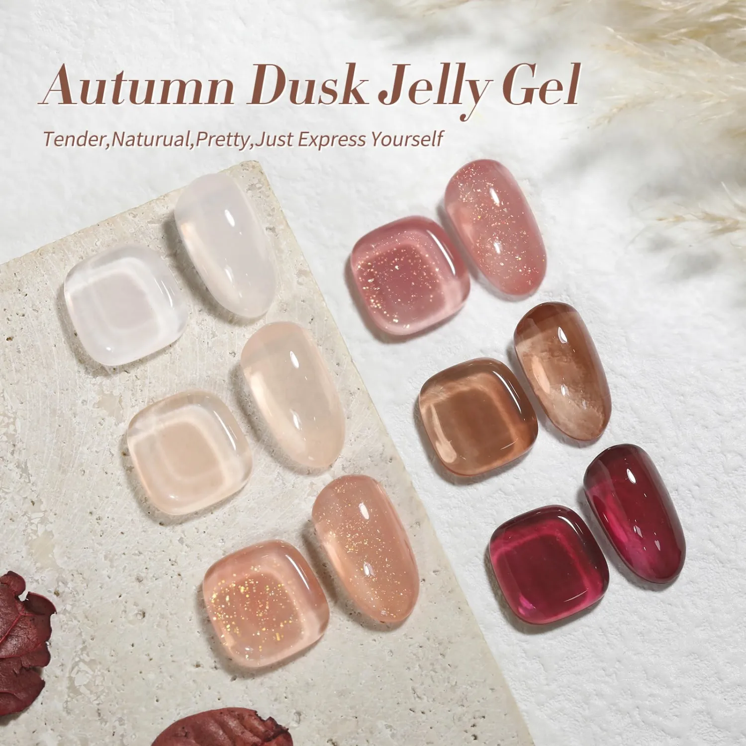 Born Pretty Jelly Gel Nail Polish, Autumn Winter Sheer Gel Nail Polish, Milky Brown Nude Crystal Transparent Gel Polish Gel Manicure DIY Salon Nail Art Gifts Women Girls 7ML 6PCS