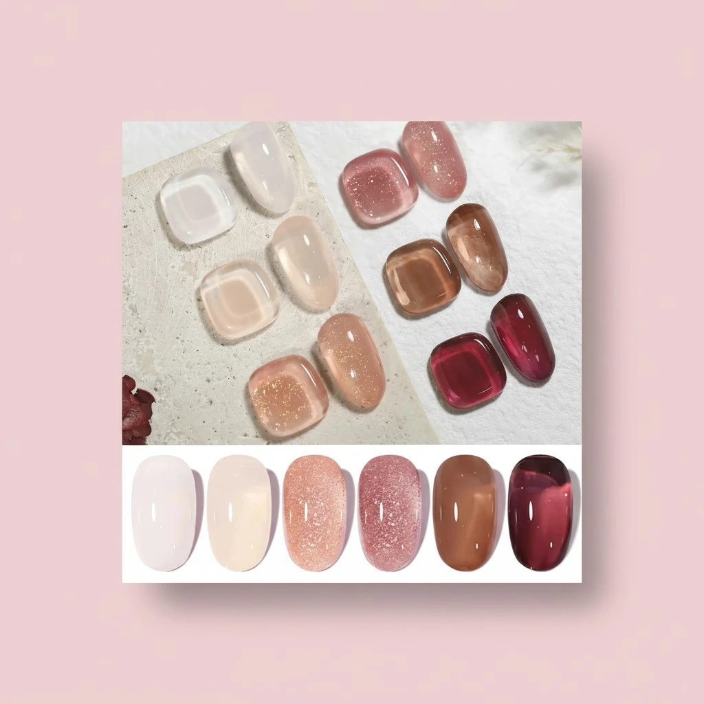 Born Pretty Jelly Gel Nail Polish, Autumn Winter Sheer Gel Nail Polish, Milky Brown Nude Crystal Transparent Gel Polish Gel Manicure DIY Salon Nail Art Gifts Women Girls 7ML 6PCS