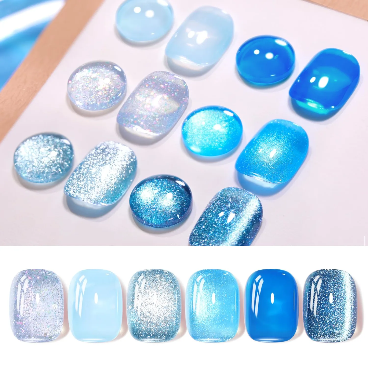 Born Pretty Jelly Gel Nail Polish, Glitter Gel Polish, Blue Cat Magnetic Eye Gel Nail Polish, Sheer Crystal Auroras Pearl Mermaid Gel Nail Polish Nail, Summer Spring Manicure 6PCS 7ml