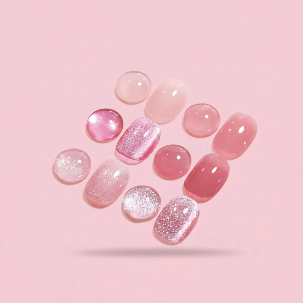 Born Pretty Jelly Gel Nail Polish, Glitter Gel Polish, Nude Pink Gold Cat Magnetic Eye Gel Nail Polish, Sheer Crystal Transparent Sparkle Nail Manicure Gift DIY at Home 6PCS 7ml