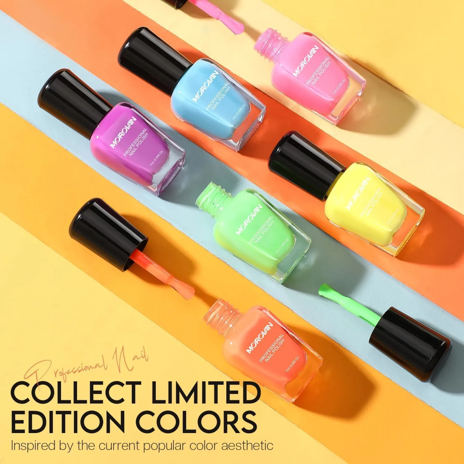 Morovan Nail Polish Set Fingernail: Neon Quick Dry 6 Bright Colors Rainbow Nail Polish Kit Regular Finger Nail Polish Pack Summer 0.25oz Glossy Nail Polish Gifts for Women