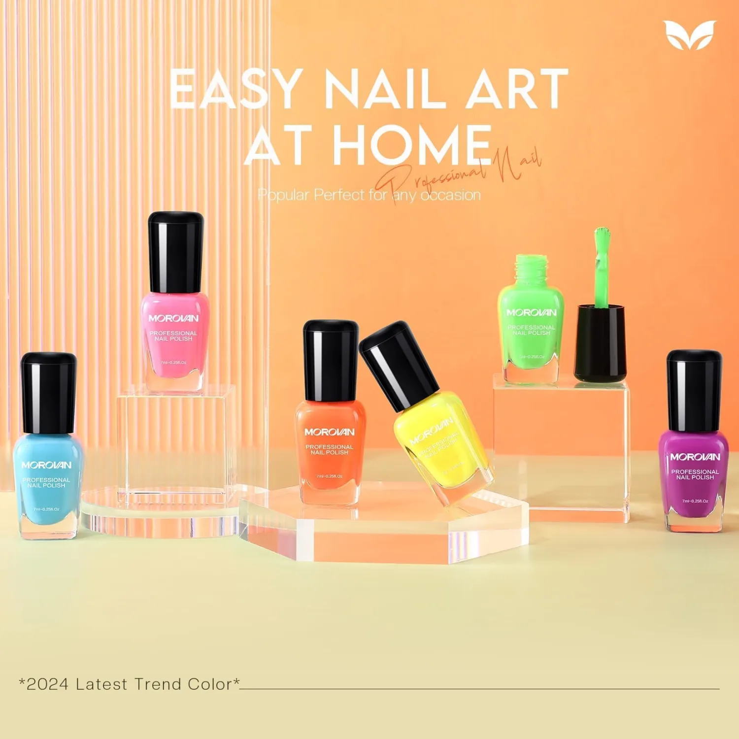 Morovan Nail Polish Set Fingernail: Neon Quick Dry 6 Bright Colors Rainbow Nail Polish Kit Regular Finger Nail Polish Pack Summer 0.25oz Glossy Nail Polish Gifts for Women
