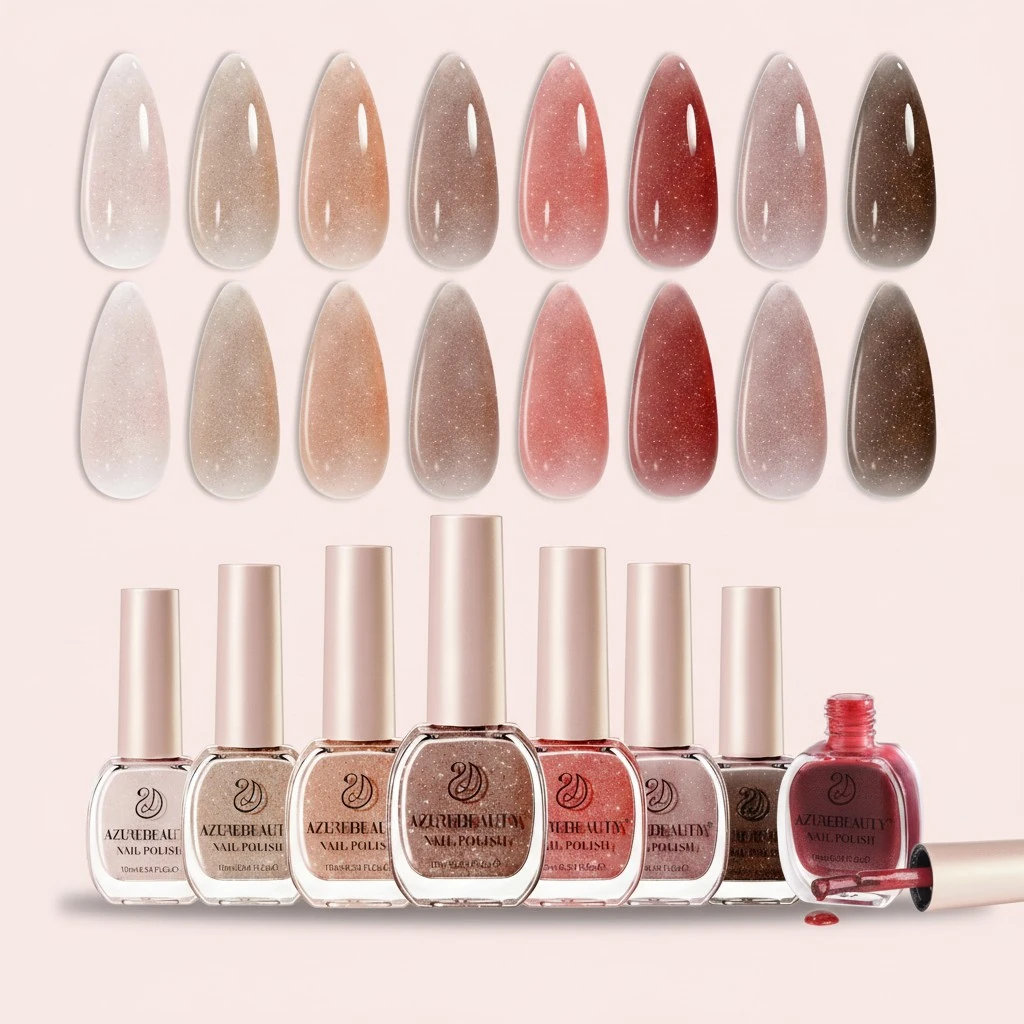AZUREBEAUTY 8 Colors Nude Red Brown Winter Shades Shimmery Nail Polish Set, Quick-Dry Vegan, Perfect for Women Manicure Nail Art DIY Salon 10ml