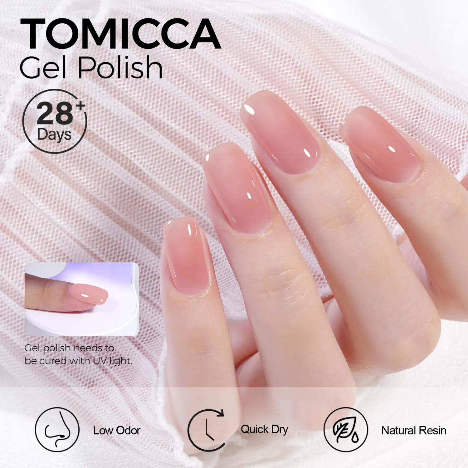TOMICCA Gel Nail Polish - Jelly Light Pink, Quick Dry, Soak Off U V Jelly Nail Art Neutral Manicure