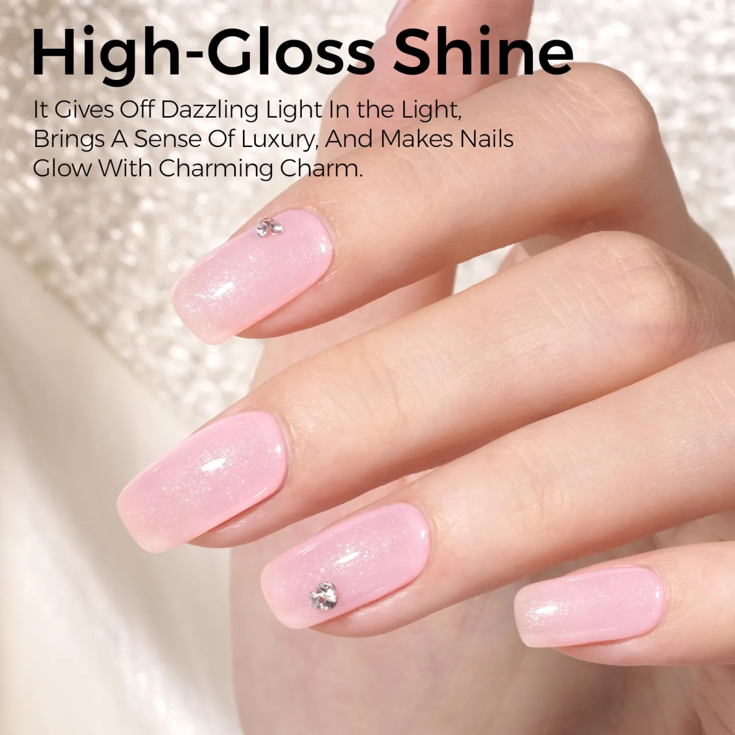 TOMICCA Glitter Pink Gel Nail Polish, Sparkle Pale Pink Gel Polish, Soak Off UV Transparent Shimmer Clear Pink Nail Polish Gel Skin Tone Color Nail Art DIY Manicure Salon