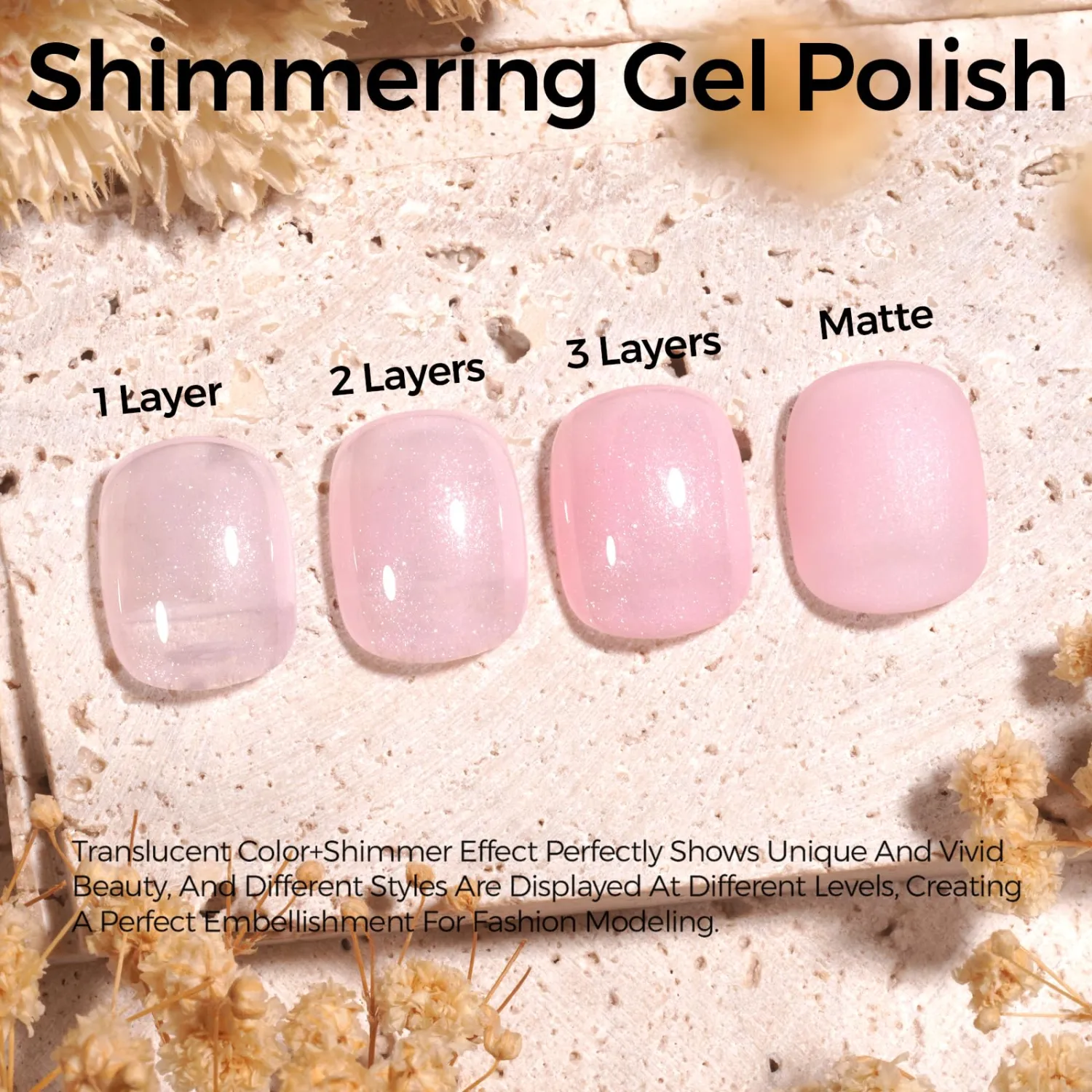 TOMICCA Glitter Pink Gel Nail Polish, Sparkle Pale Pink Gel Polish, Soak Off UV Transparent Shimmer Clear Pink Nail Polish Gel Skin Tone Color Nail Art DIY Manicure Salon