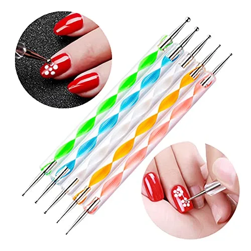 Nail Dotting Tools 10 Pcs Kit, 5 Pcs Double-end Nail Dotting tools and 5 Pcs Nail Art Liner Brushes, Nail Art Design Tools