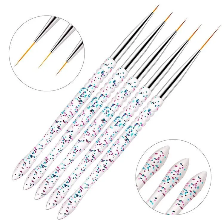 Nail Dotting Tools 10 Pcs Kit, 5 Pcs Double-end Nail Dotting tools and 5 Pcs Nail Art Liner Brushes, Nail Art Design Tools