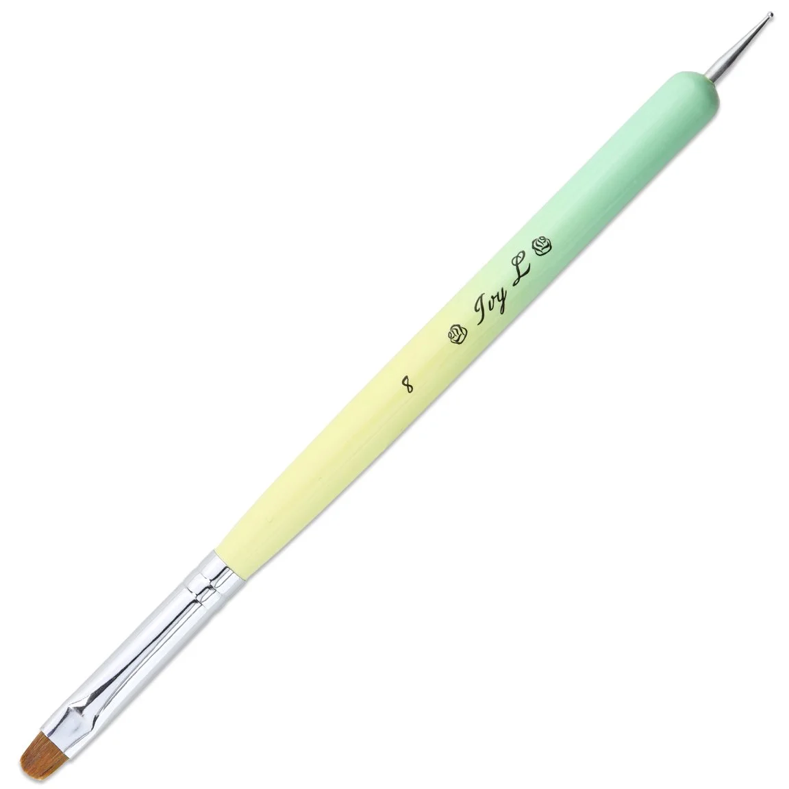 Ivy-L Premium 2 Ways French Gel Acrylic Nail Art Kolinsky Brush with Dotting Tool for Professional Manicure Nail Art Design Cuticle Clean-up + Lime Green Wood Handle (Size 8)