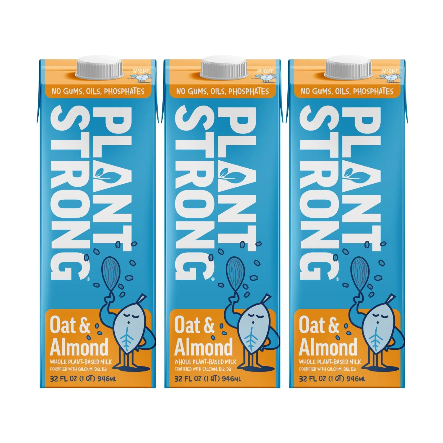 PLANTSTRONG Oat & Almond Milk 32oz (3 Pack) - NON-GMO - Plant Based, Vegan - Gluten Free Dairy Free - Shelf Stable - Lactose Free Milk - No Gums or Oils