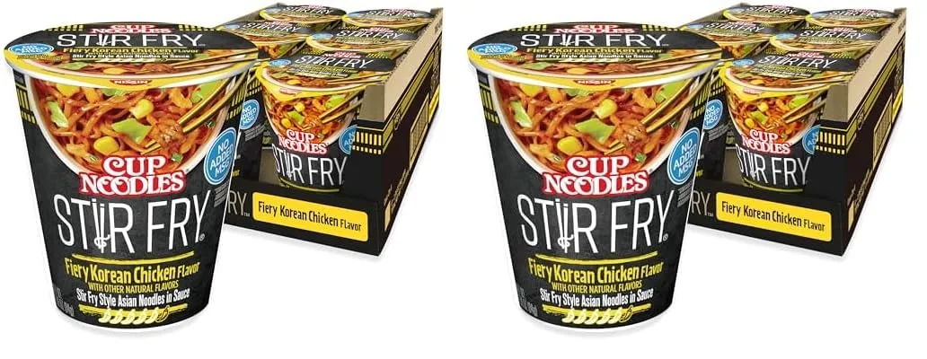 Nissin Cup Noodles Stir Fry Noodles in Sauce, Fiery Chicken, 2.96 Ounce (Pack of 12)