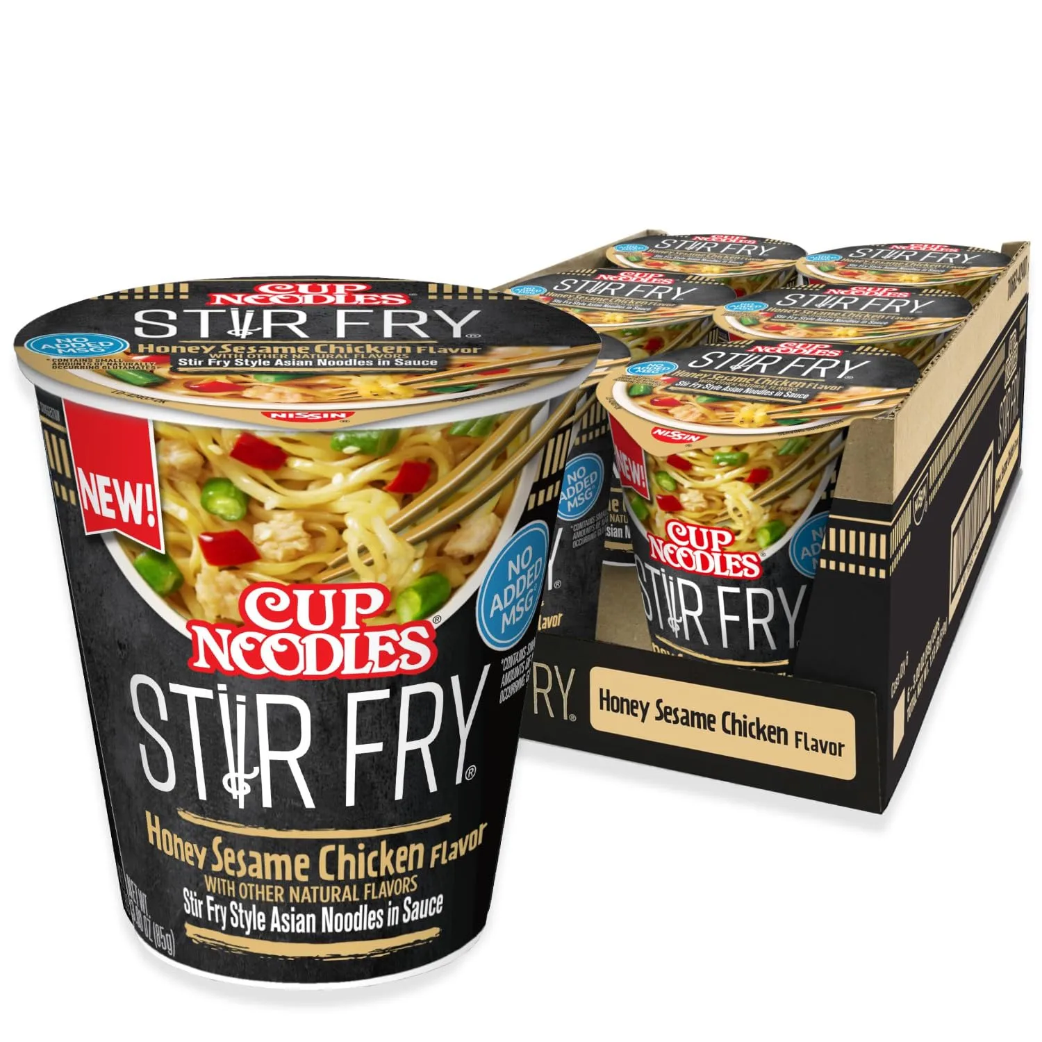 Nissin Cup Noodles Stir Fry Noodles in Sauce, Honey Sesame Chicken, 3.00 Ounce (Pack of 6)