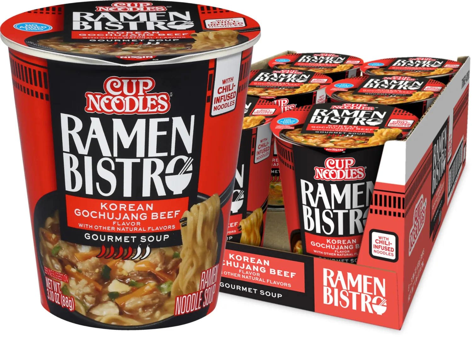 Nissin Cup Noodle Ramen Bistro, Korean Gochujang Beef, 3.1 Ounce (Pack of 6)