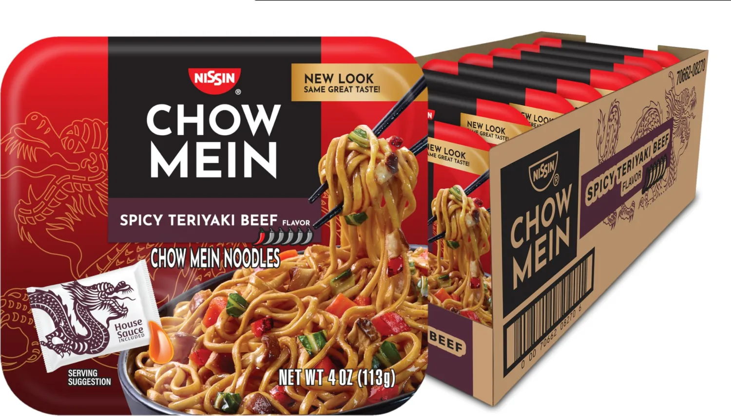 Nissin Chow Mein Noodles, Spicy Teriyaki Beef, 4 Ounce (Pack of 8)