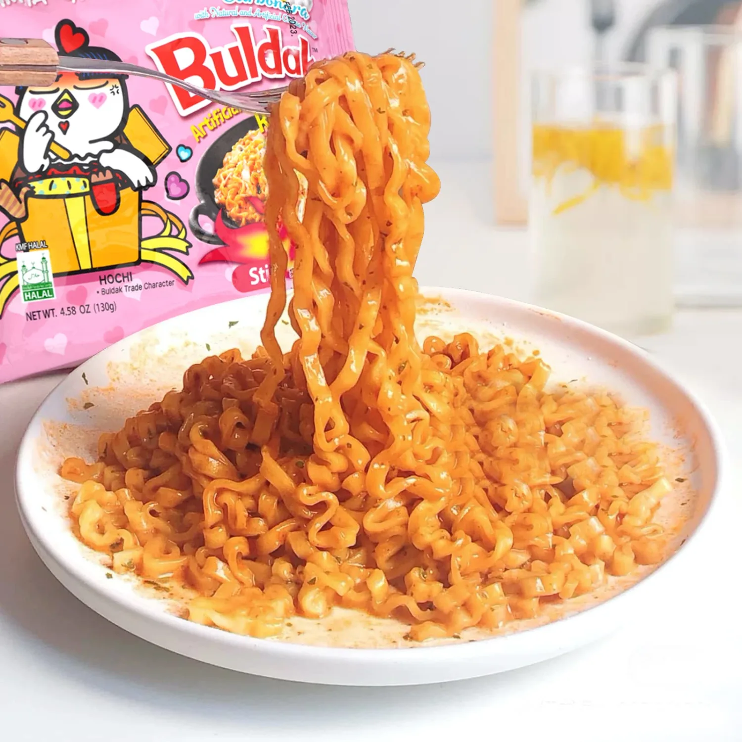 Samyang Buldak Hot Chicken Spicy Ramen Korea Instant Packaged Noodles,Carbonara,4.58 oz,5 Pack