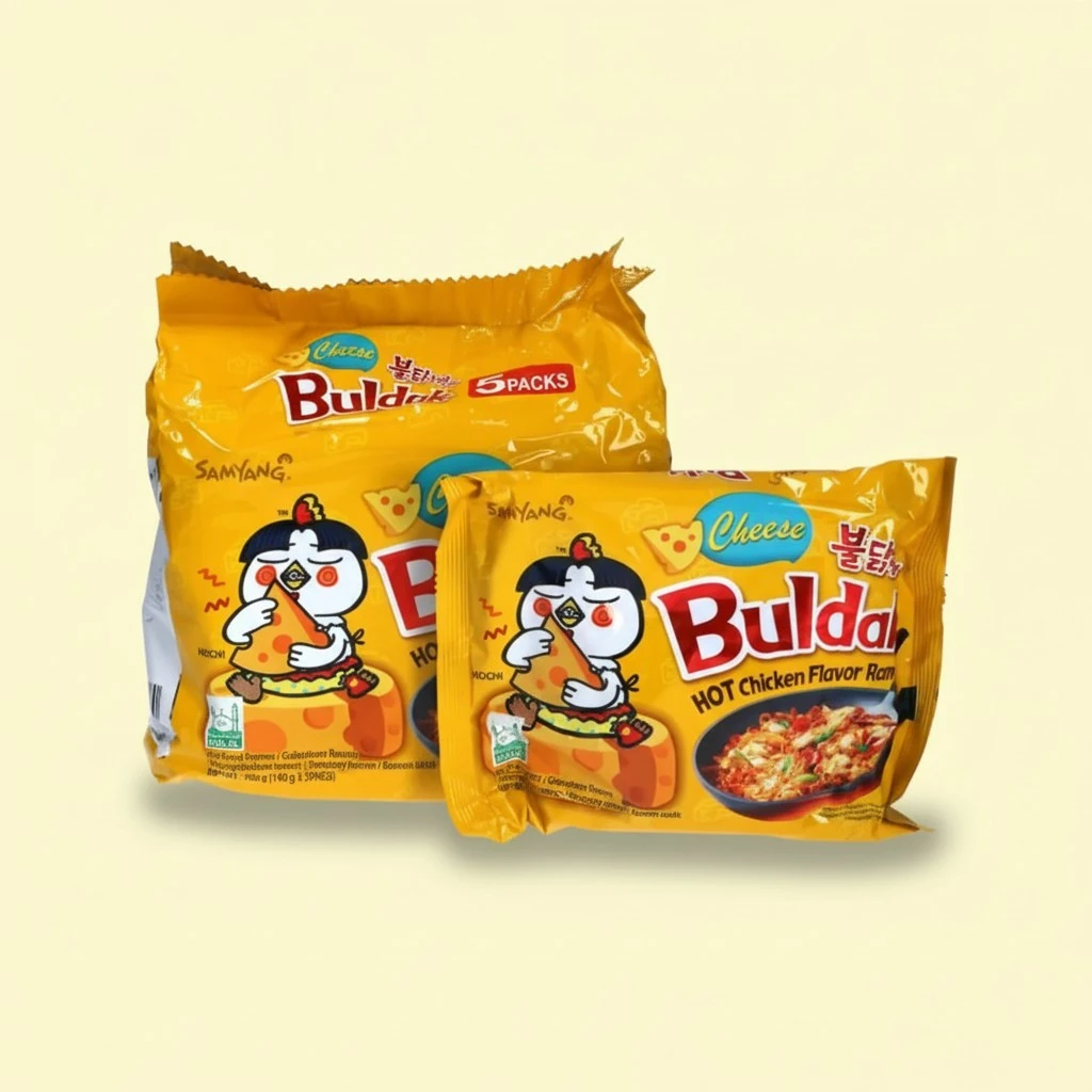 Samyang Buldak Hot Chicken Spicy Ramen Korea Instant Packaged Noodles,4.94 oz,Cheese,5 Pack