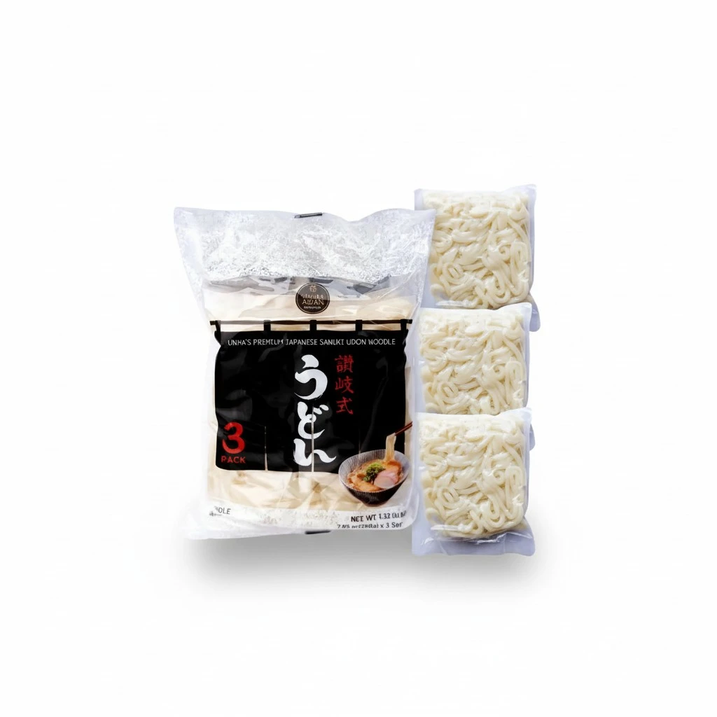 Unha's Japanese Sanuki Fresh Udon Noodles, Jumbo Style Chewy Noodles with No Soup, Quick and Easy, Individual Pack 22 OZ (200g/3Pack) (1 Pack)