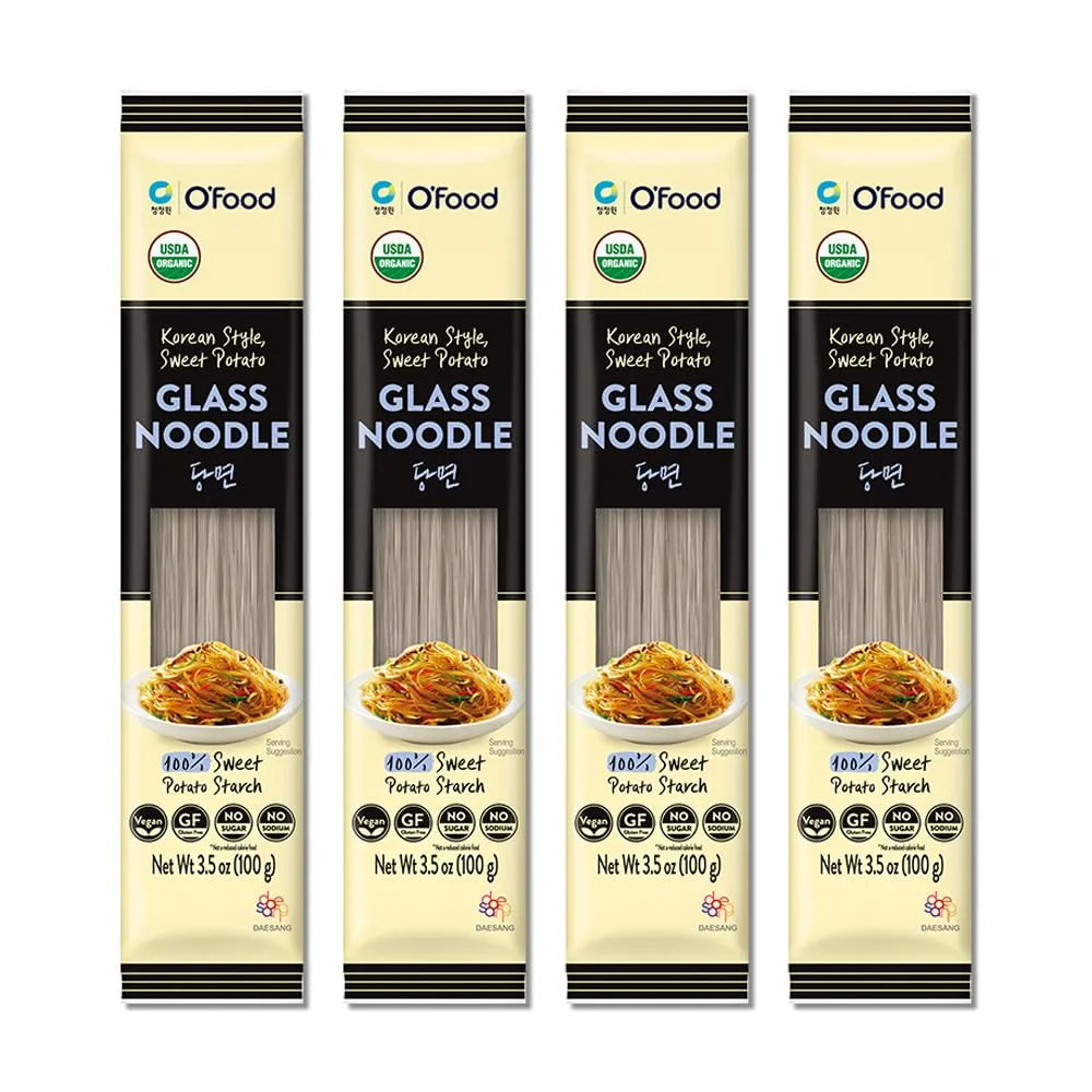 Chung Jung One Korean Sweet Potato Glass Noodle, Non GMO (Gluten Free), Vegan, No Sodium, No Sugar 3.5oz (100g), 4 PACK
