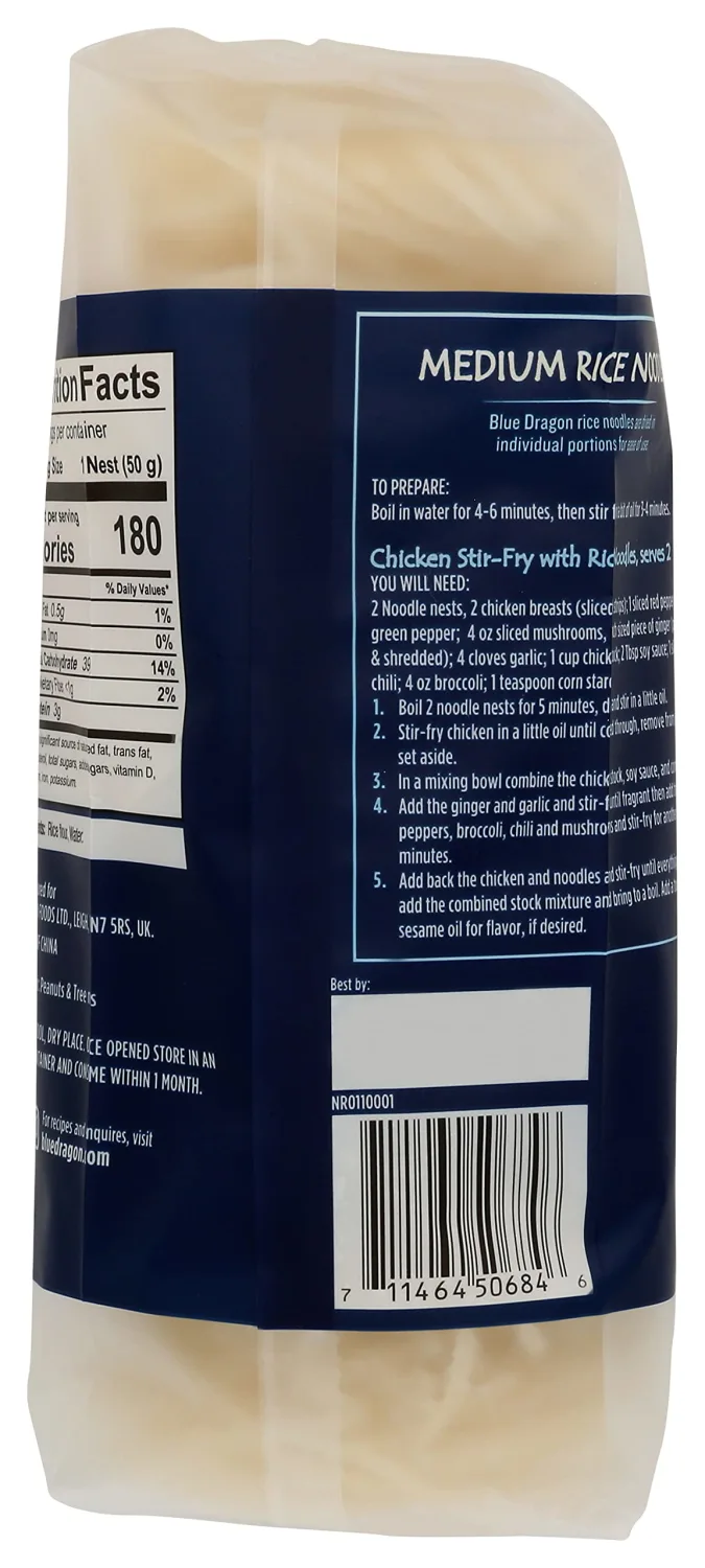 Blue Dragon Medium Rice Noodles, 10.58 Oz (Pack of 1), Two Ingredients, Gluten Free, Vegan