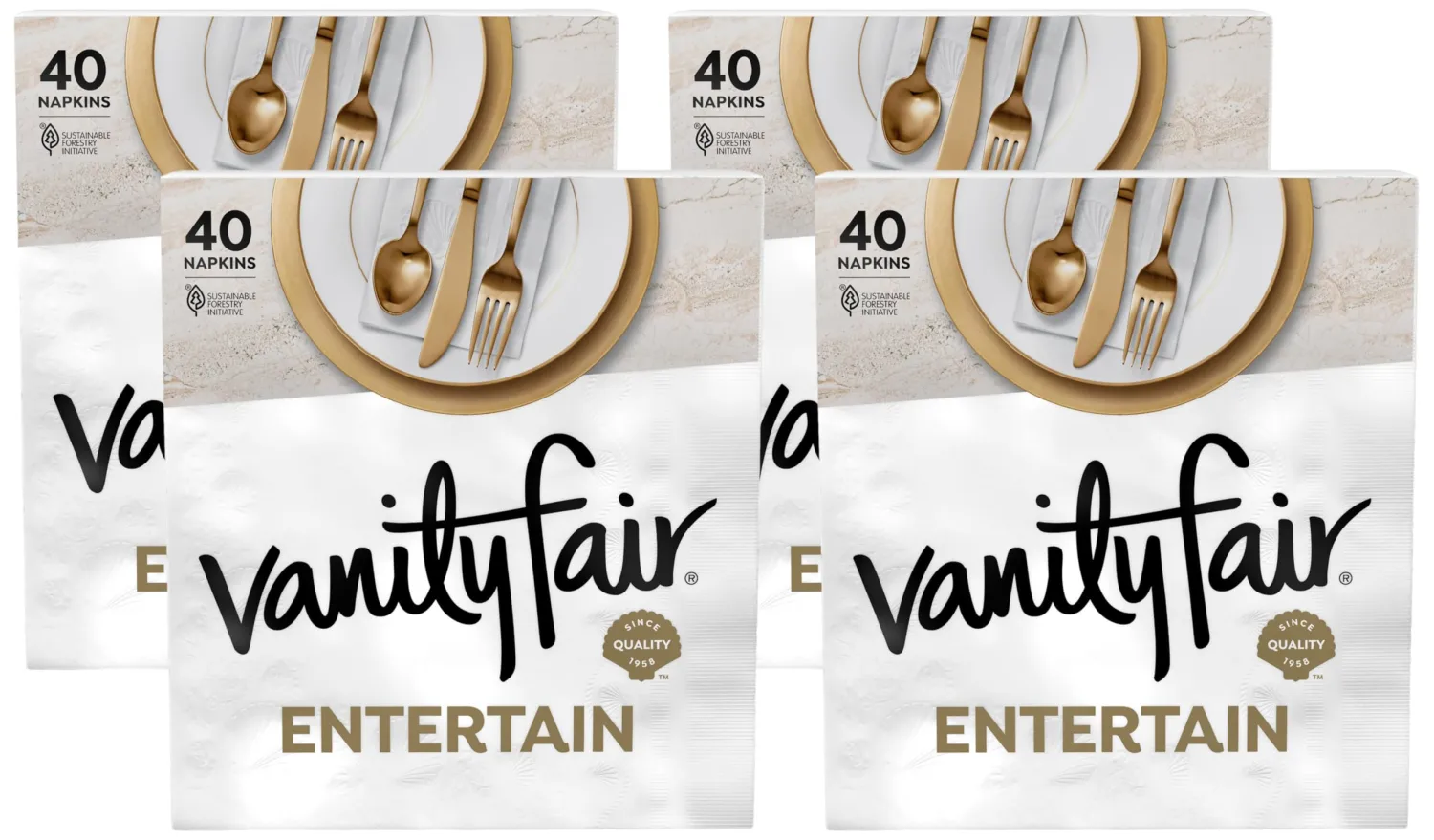 Vanity Fair Entertain Paper Napkins, 40 3-Ply Disposable Napkins, Dinner Size (Pack of 4)