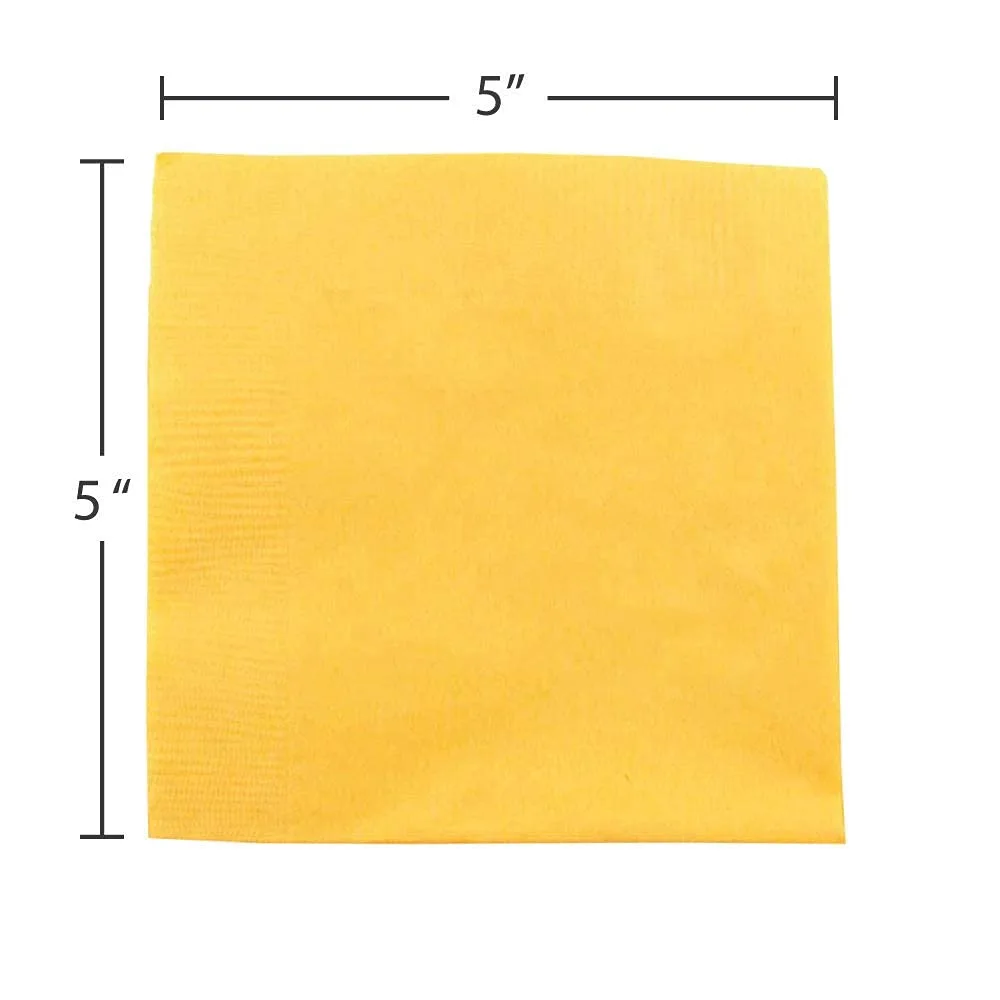 JAM PAPER Small Beverage Napkins - 5 x 5 - Yellow - 50/Pack