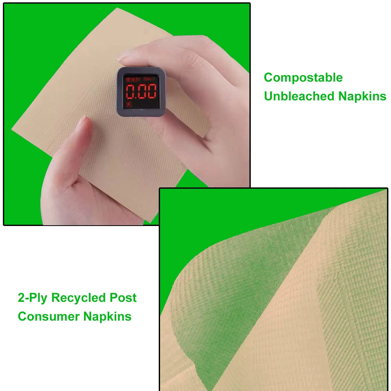 50 Pack Post Consumer Recycled 2-Ply Compostable White, Gold Napkins - 13x13 inches, Highly Absorbent Soft Napkins for Kitchen, Party, Wedding and Every Day Use
