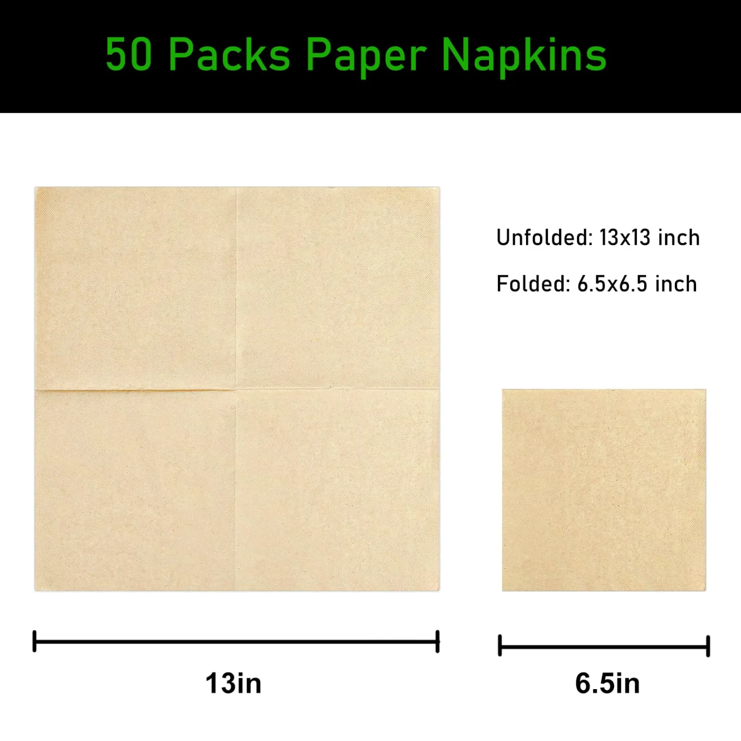 50 Pack Post Consumer Recycled 2-Ply Compostable White, Gold Napkins - 13x13 inches, Highly Absorbent Soft Napkins for Kitchen, Party, Wedding and Every Day Use