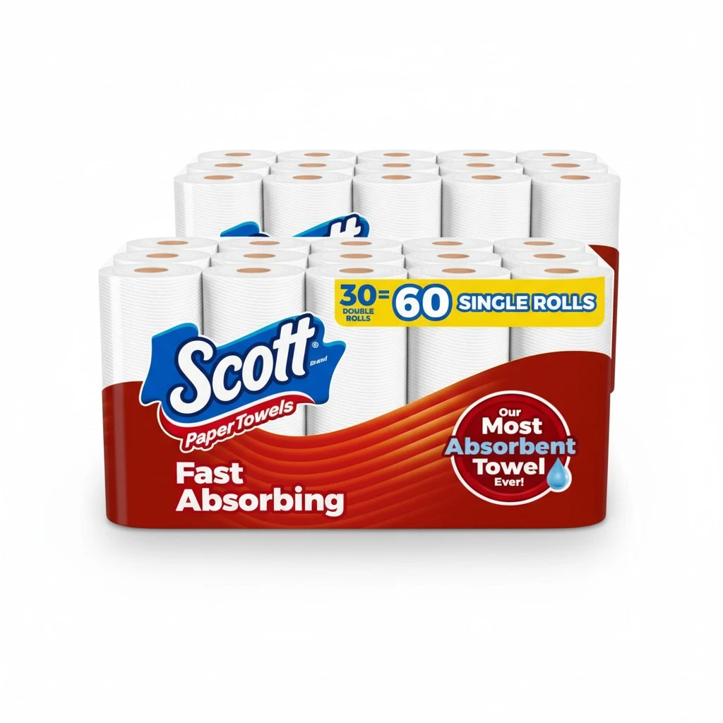 Scott Paper Towels, Choose-A-Sheet, 30 Double Rolls (2 Packs of 15) = 60 Regular Rolls (100 Sheets Per Roll)