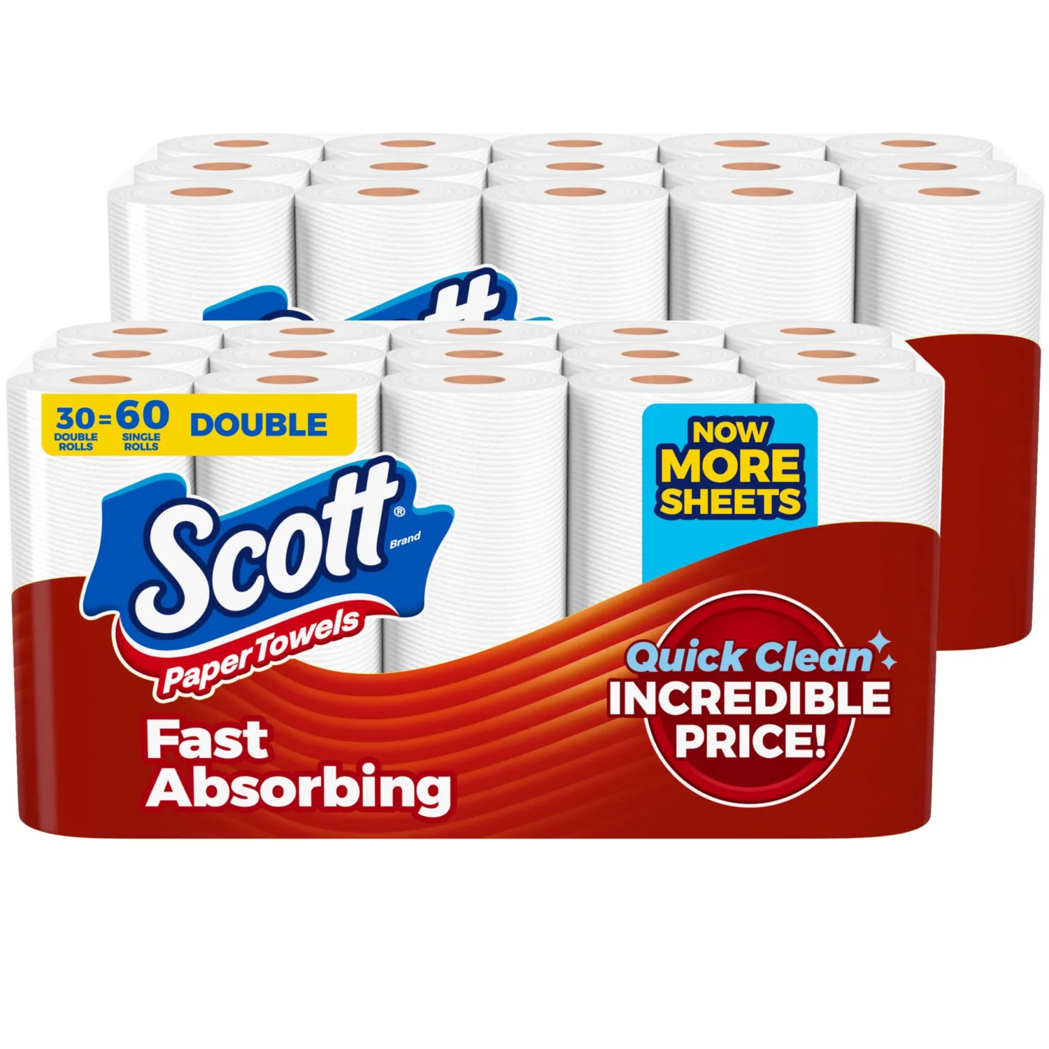 Scott Paper Towels, Choose-A-Sheet, 30 Double Rolls = 60 Regular Rolls (108 Sheets Per Roll)