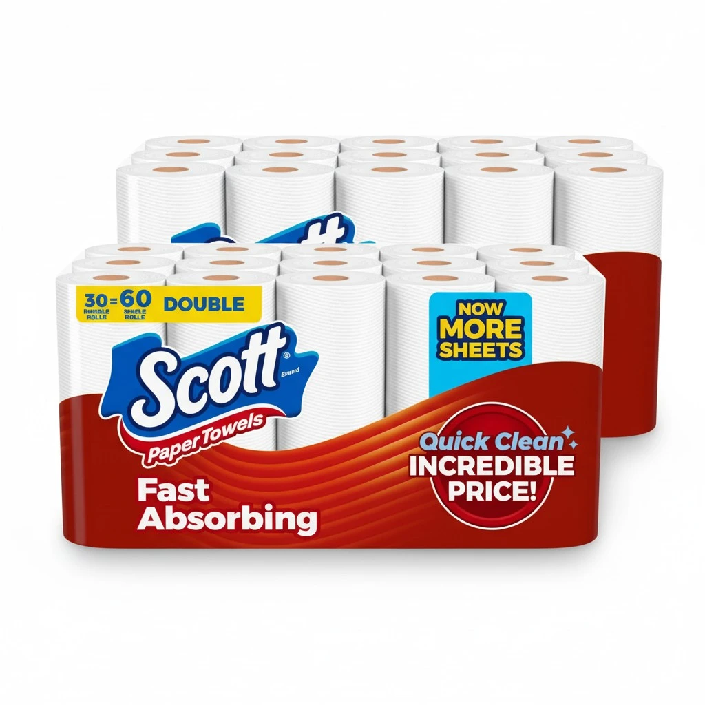 Scott Paper Towels, Choose-A-Sheet, 30 Double Rolls = 60 Regular Rolls (108 Sheets Per Roll)