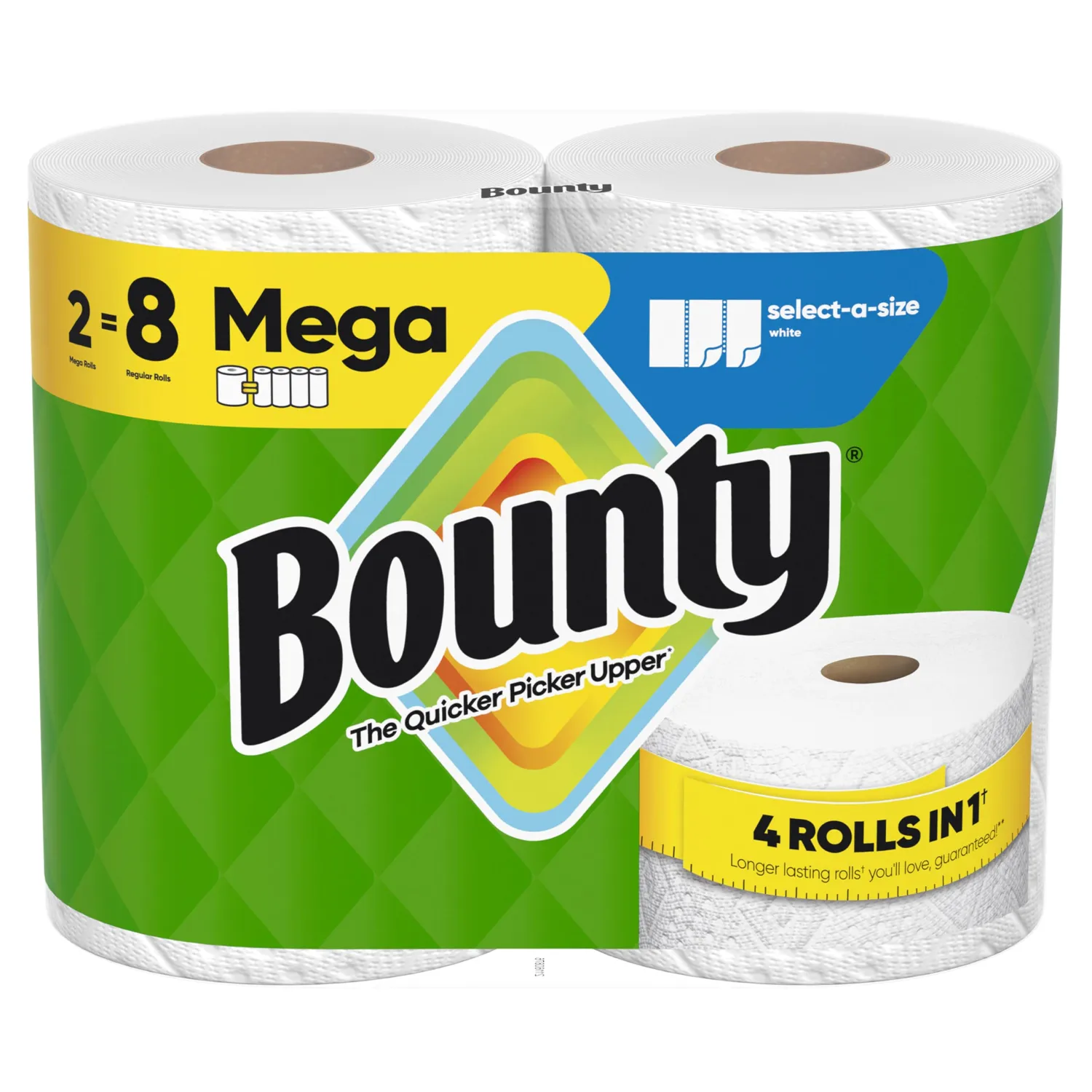 Bounty Select-A-Size Paper Towels, White, 2 Mega Rolls = 8 Regular Rolls