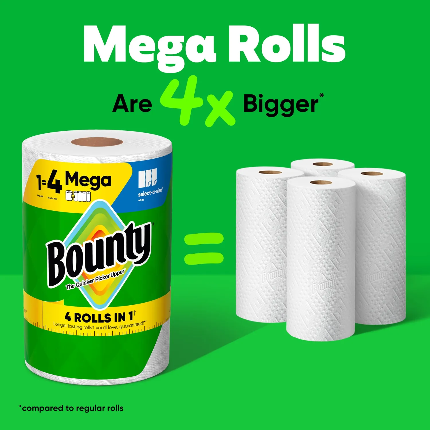 Bounty Select-A-Size Paper Towels, White, 2 Mega Rolls = 8 Regular Rolls