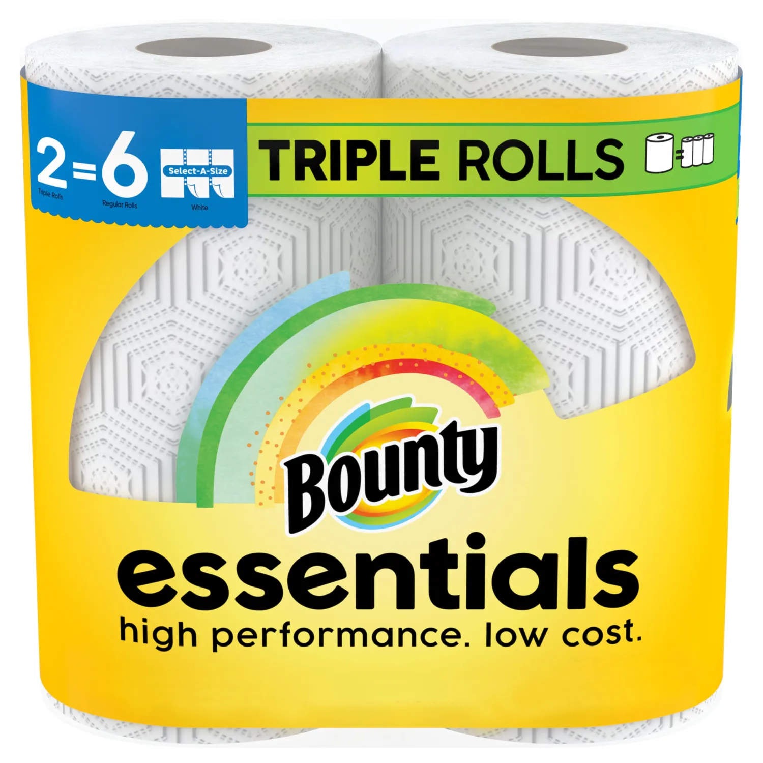 Bounty Essentials Select-A-Size Paper Towels, White, 2 Triple Rolls = 6 Regular Rolls