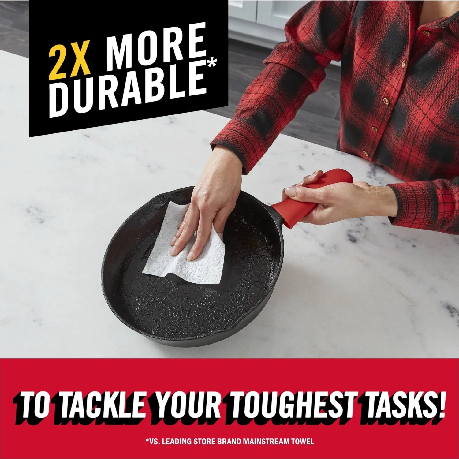 Brawny Tear-A-Square Paper Towels, 2 Double Rolls = 4 Regular Rolls, 3 Sheet Sizes (Quarter, Half, Full), Strength for All Messes, Cleanups, and Meal Prep
