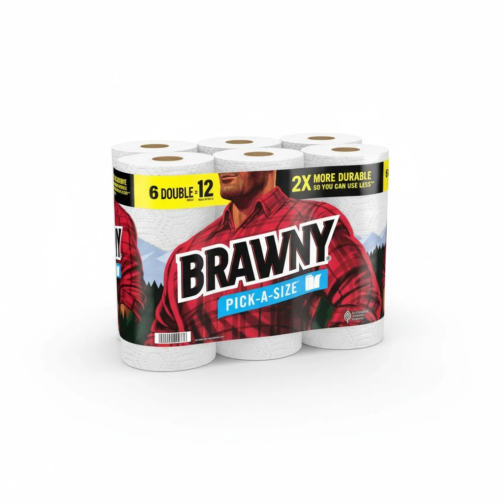Brawny Pick-A-Size Paper Towels, 6 Double Rolls = 12 Regular Rolls, 2 Sheet Sizes (Half or Full), Strong Paper Towel For Everyday Use