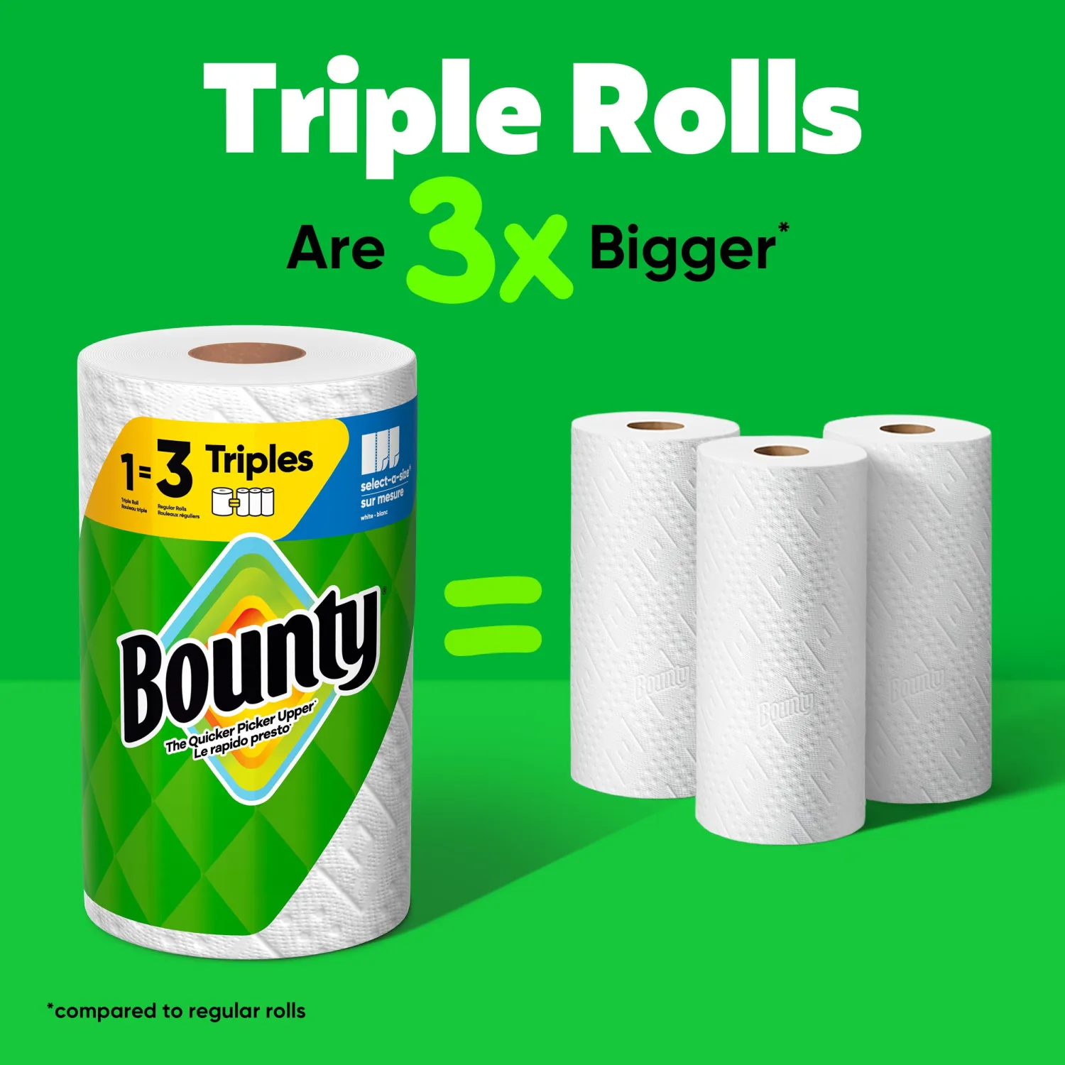 Bounty Full Sheet Paper Towels, White, 2 Triple Rolls = 6 Regular Rolls