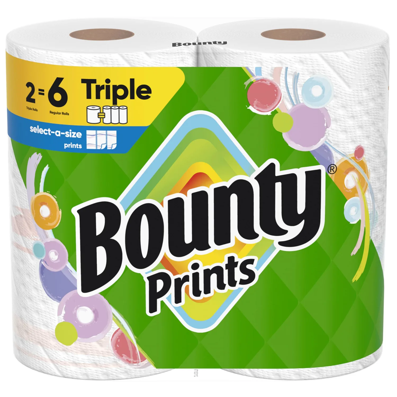 Bounty Select-A-Size Paper Towels, Prints, 2 Triple Rolls = 6 Regular Rolls