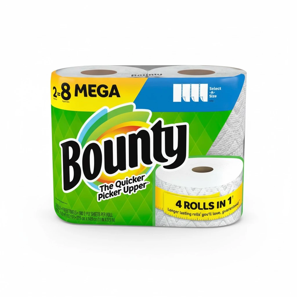 Bounty Select-A-Size Paper Towels, 2 Mega Rolls, White, 180 Sheets Per Roll