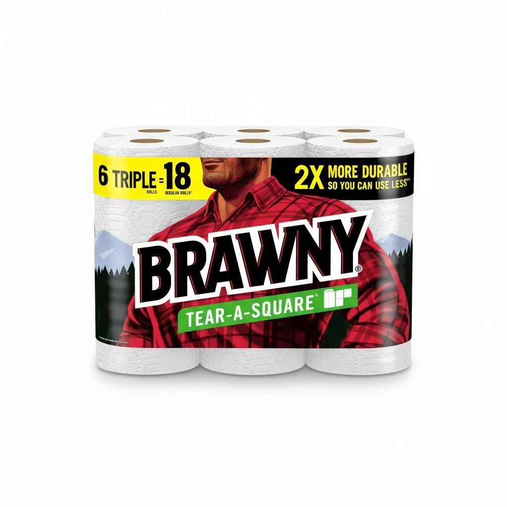 Brawny Tear-A-Square Paper Towels, 6 Triple Rolls = 18 Regular Rolls, 3 Sheet Sizes (Quarter, Half, Full), Strength for All Messes, Cleanups, and Meal Prep